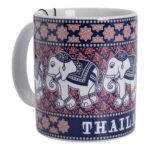 Think of Thailand Ceramic Mug 12oz. (Elephant Flower Design Multicolor)