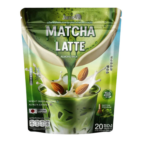 Jamsai_Matcha_Latte_Almond_Milk_10g_x20_Sachets_1_web Jamsai Matcha Latte Almond Milk 10g x20 Sachet - Image 1